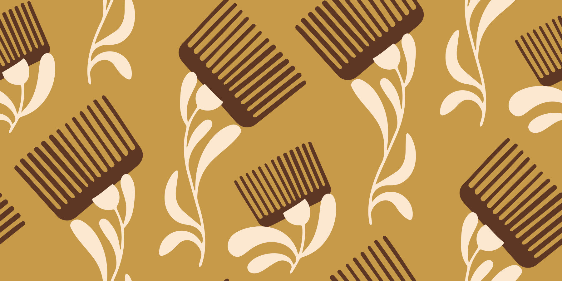 Mid Mod Wildflower Comb - Beige Ocher  Wallpaper⁠