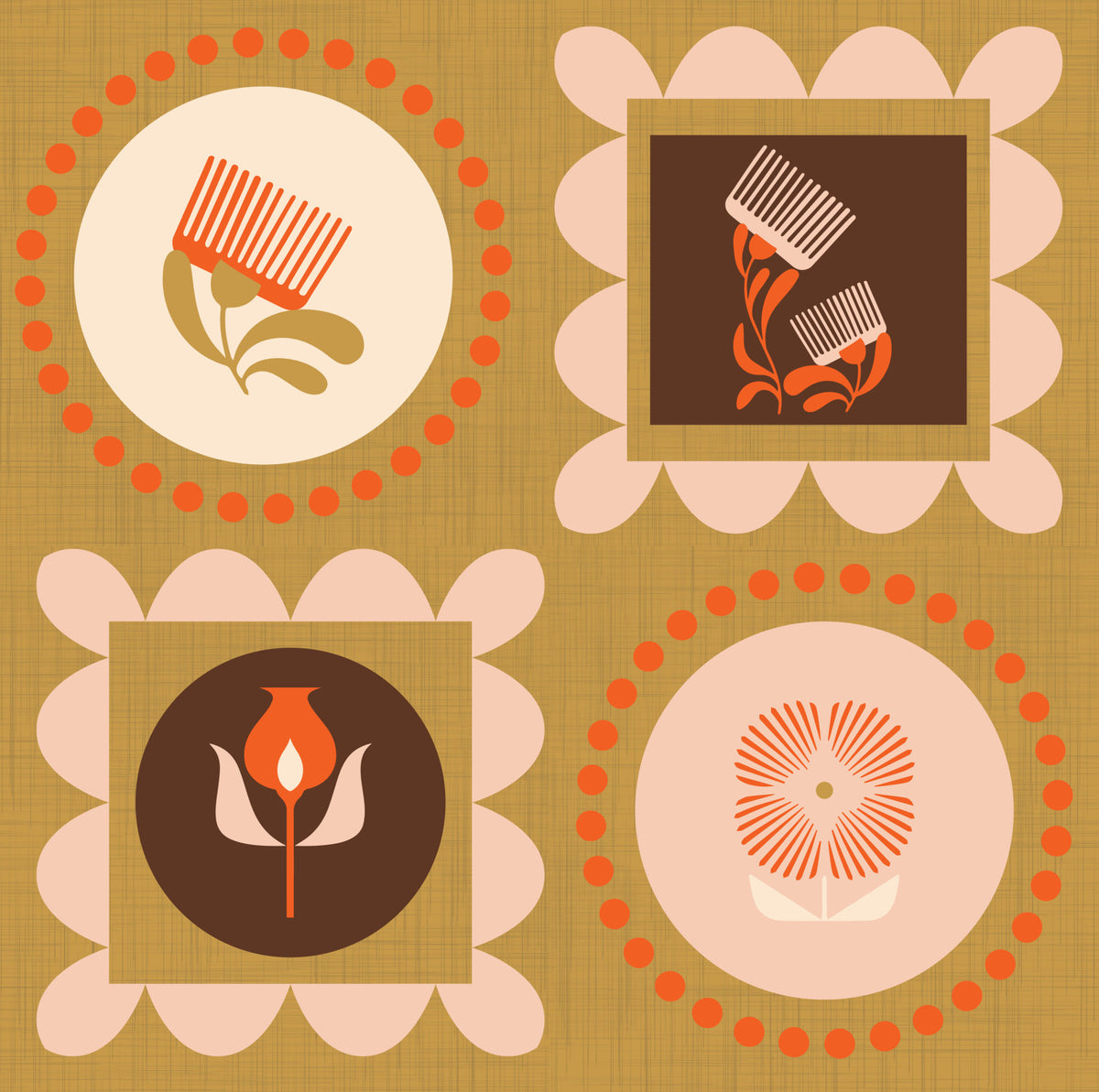 Mid Mod Wildflower Frames - Botanical Collage Cream Terracotta  Wallpaper⁠ in your room — zoomed