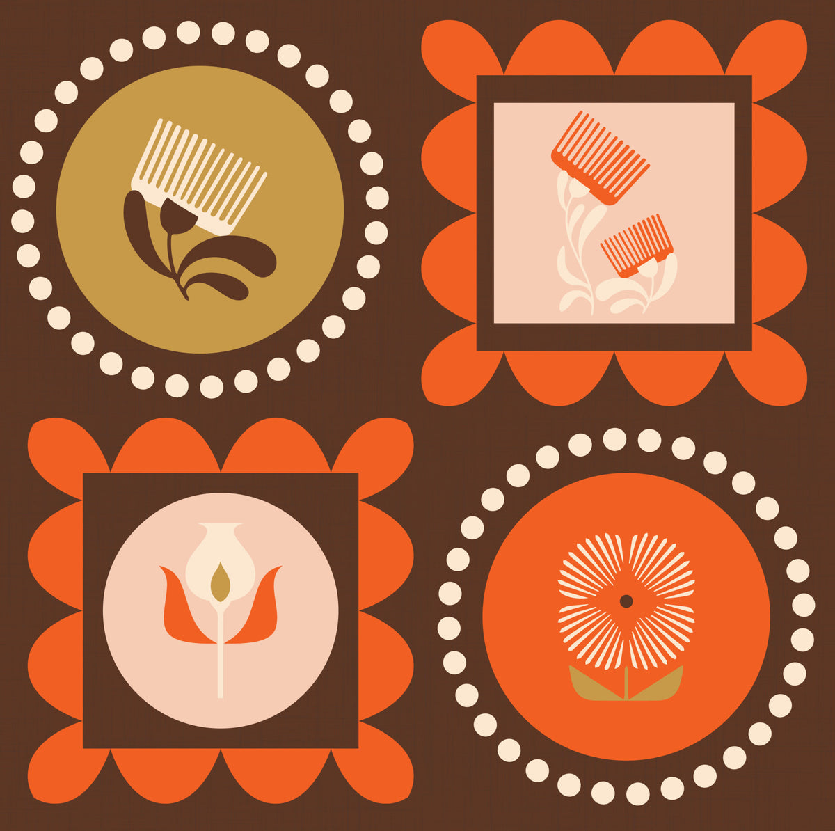 Chocolate Brown Botanical Geometric Wallpaper Mid Century in your room — zoomed