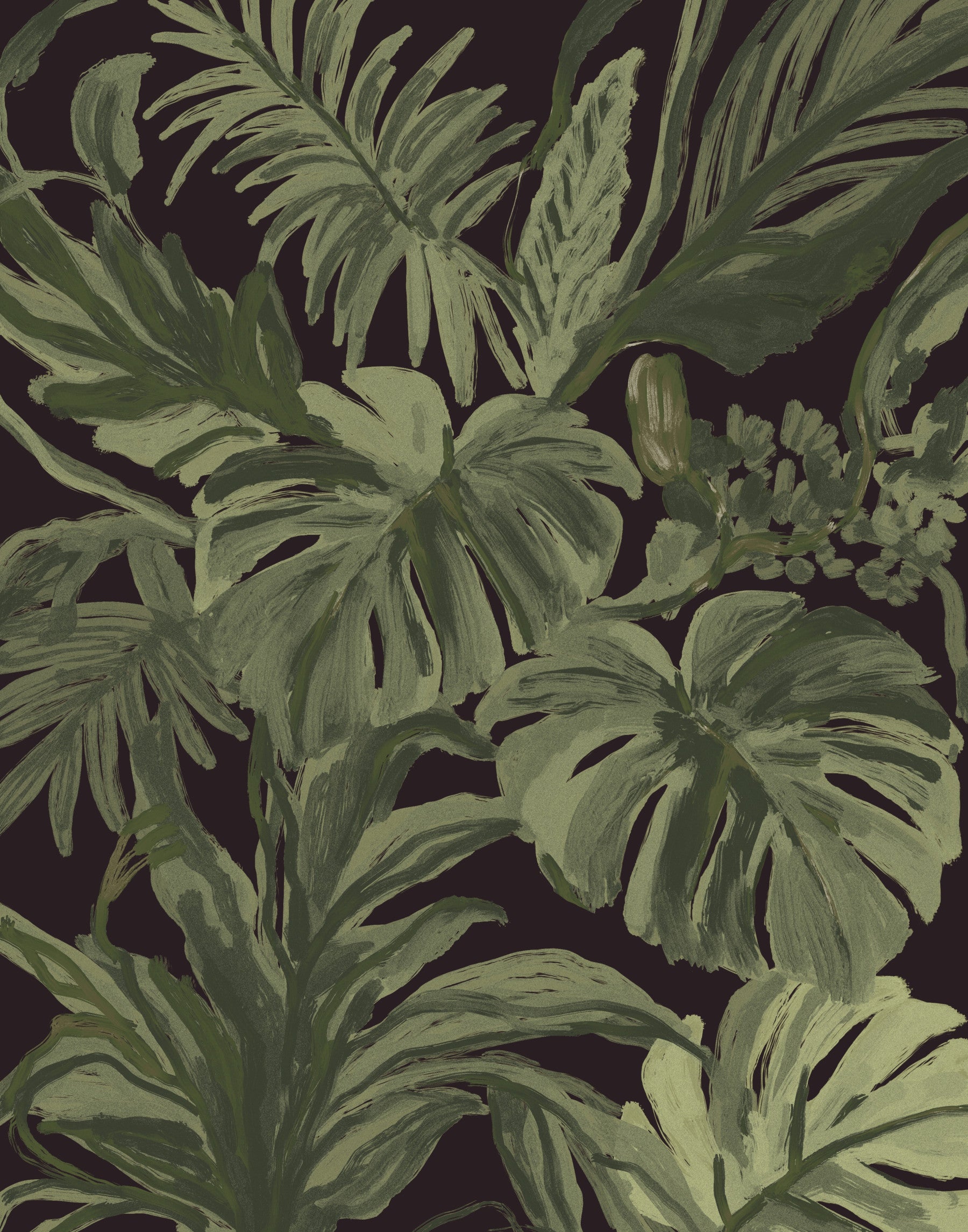 Jungle Monstera Tropical Midnight Wall Mural