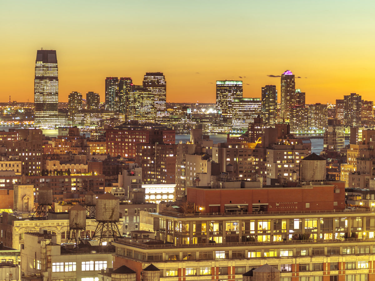 Sunset Metropolis Wall Mural in your room — zoomed