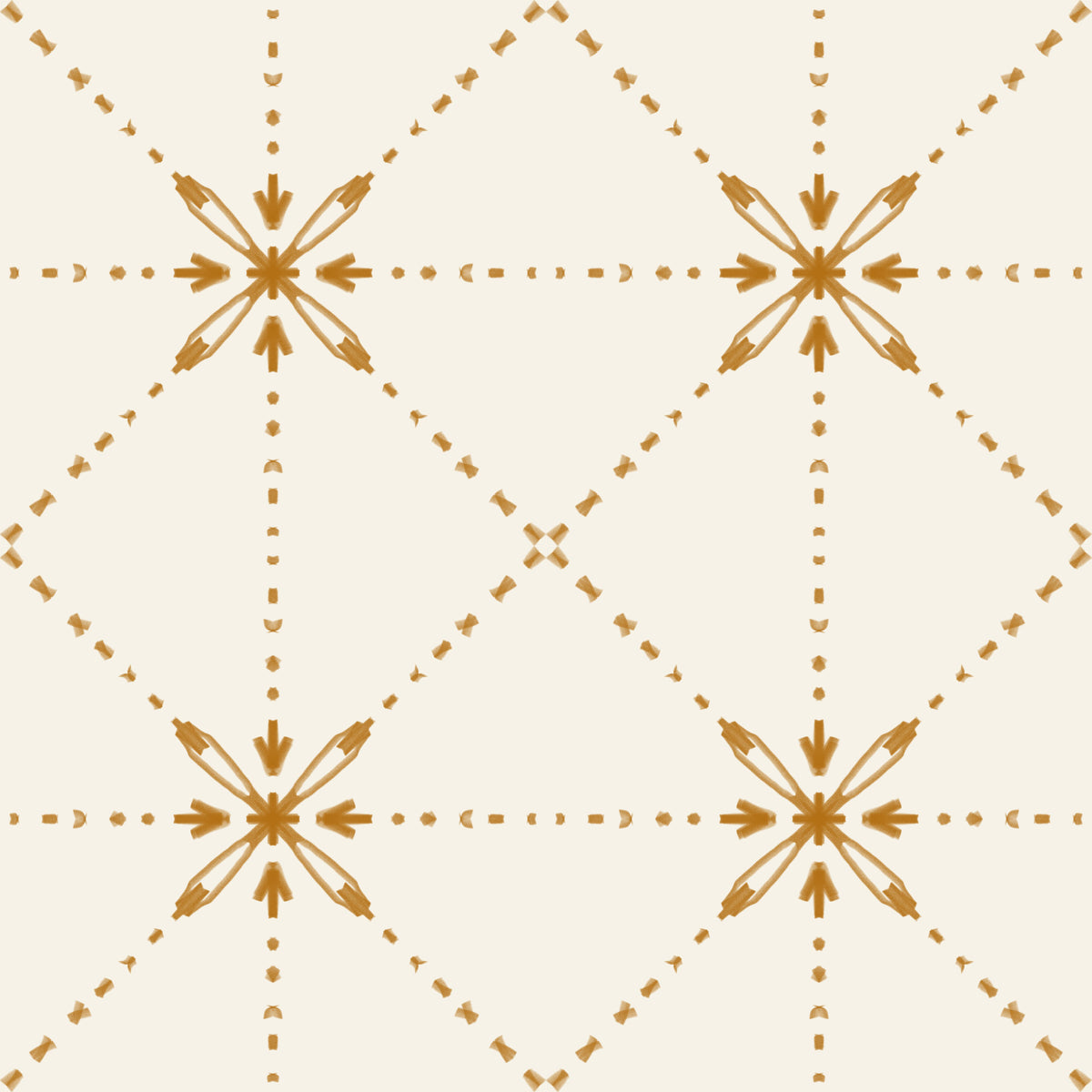 Sashiko Hana-Goshi - Latticed Flower Stitch Gold Wallpaper⁠ in your room — zoomed