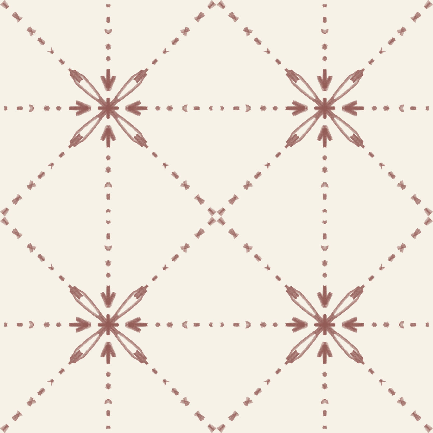 Sashiko Hana-Goshi - Latticed Flower Stitch Terracotta Wallpaper⁠