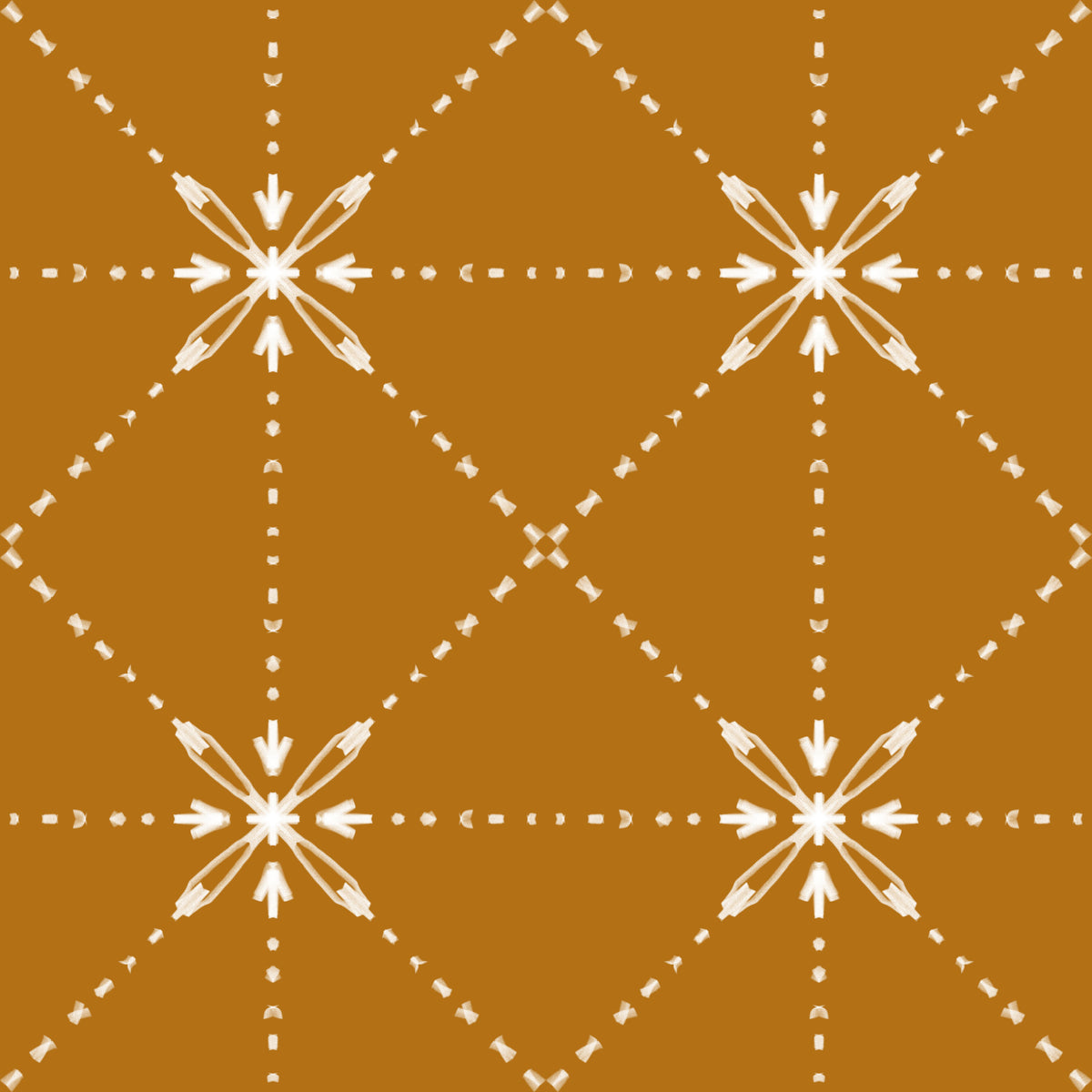 Sashiko Hana-Goshi - Latticed Flower Stitch On Gold Wallpaper⁠ in your room
