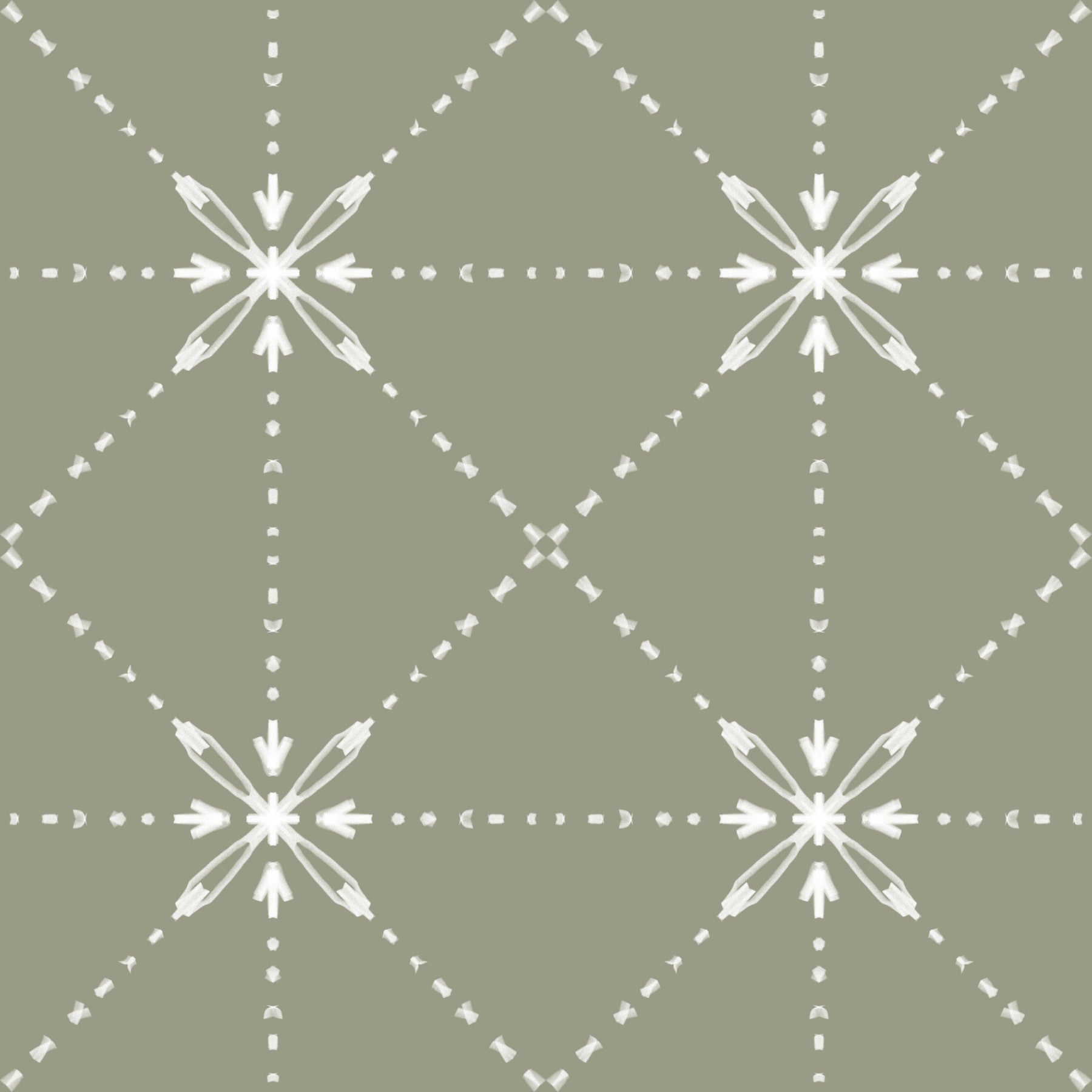 Sashiko Hana - Goshi - Latticed Flower Stitch On Sage Wallpaper⁠