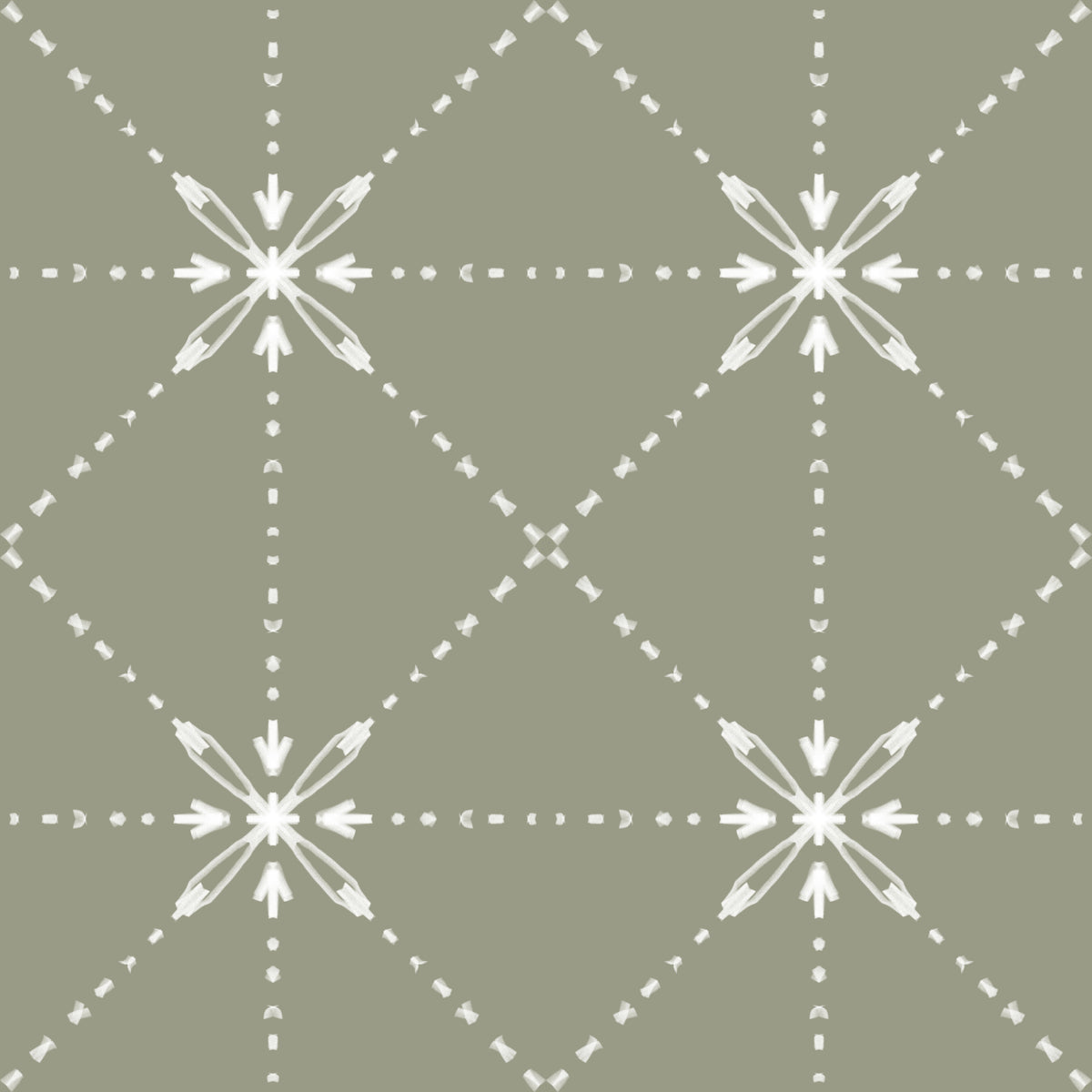 Sashiko Hana-Goshi - Latticed Flower Stitch On Sage Wallpaper⁠ in your room — zoomed