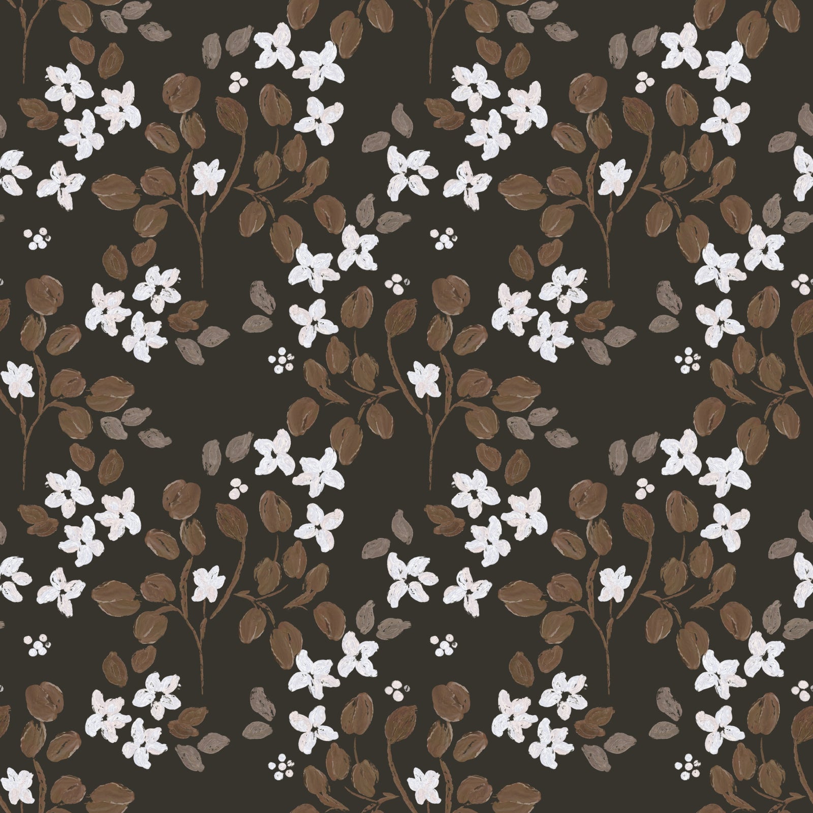 Rustic Bloom Small white oil painted flowers Wallpaper⁠ in your room