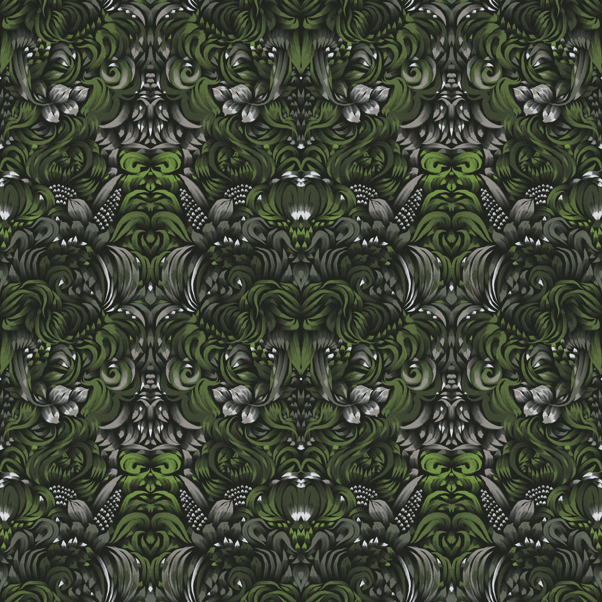 Verdant Damask Jungle Tapestry style Green Forest Wallpaper⁠