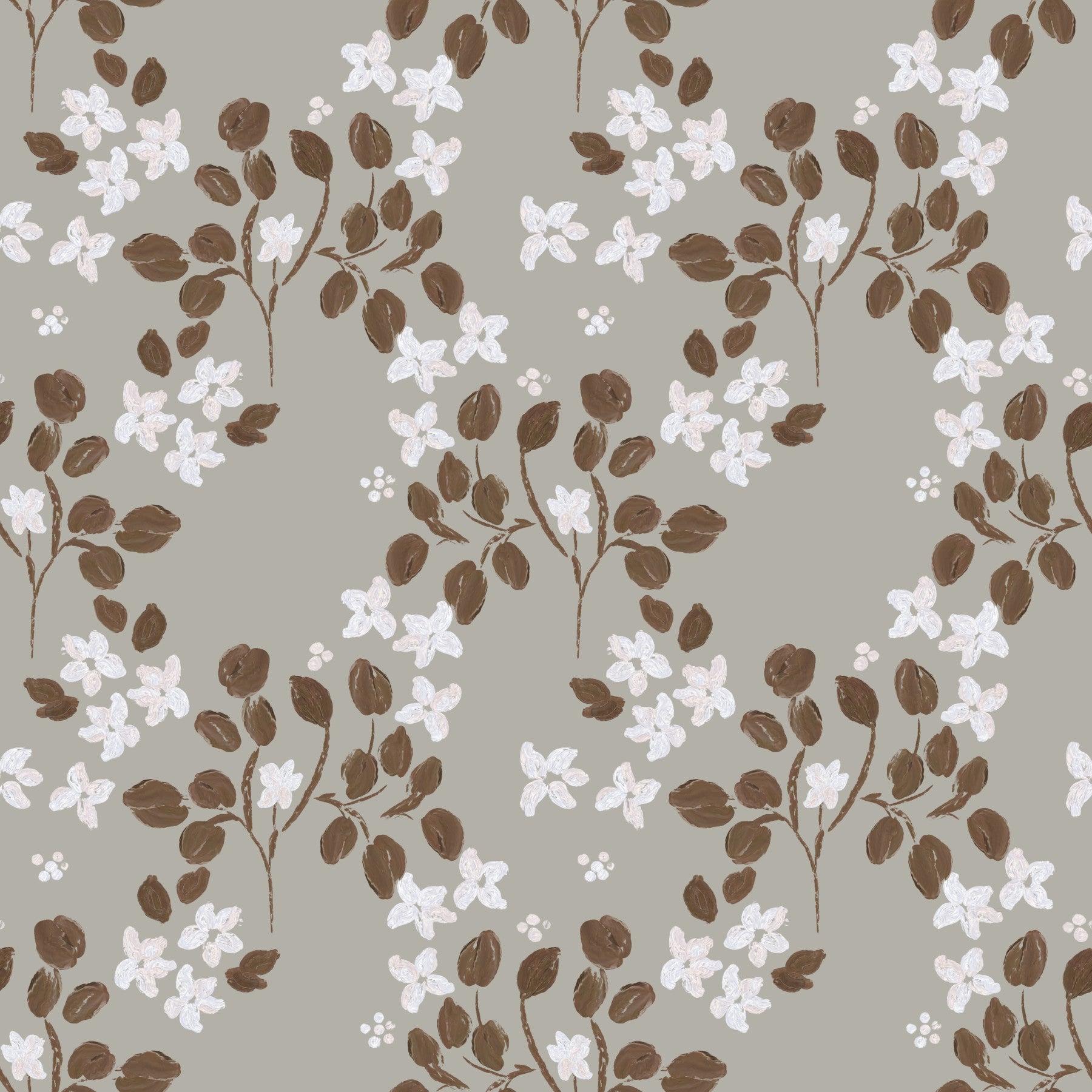 Neutral Bloom Rustic Grey white oil painted Pattern Wallpaper⁠ in your room — zoomed