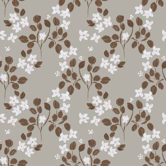 Neutral Bloom Rustic Grey white oil painted Pattern Wallpaper⁠