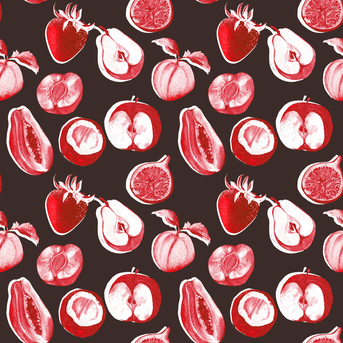 Ruby Retro Fruit Harvest Wall Mural in your room — zoomed