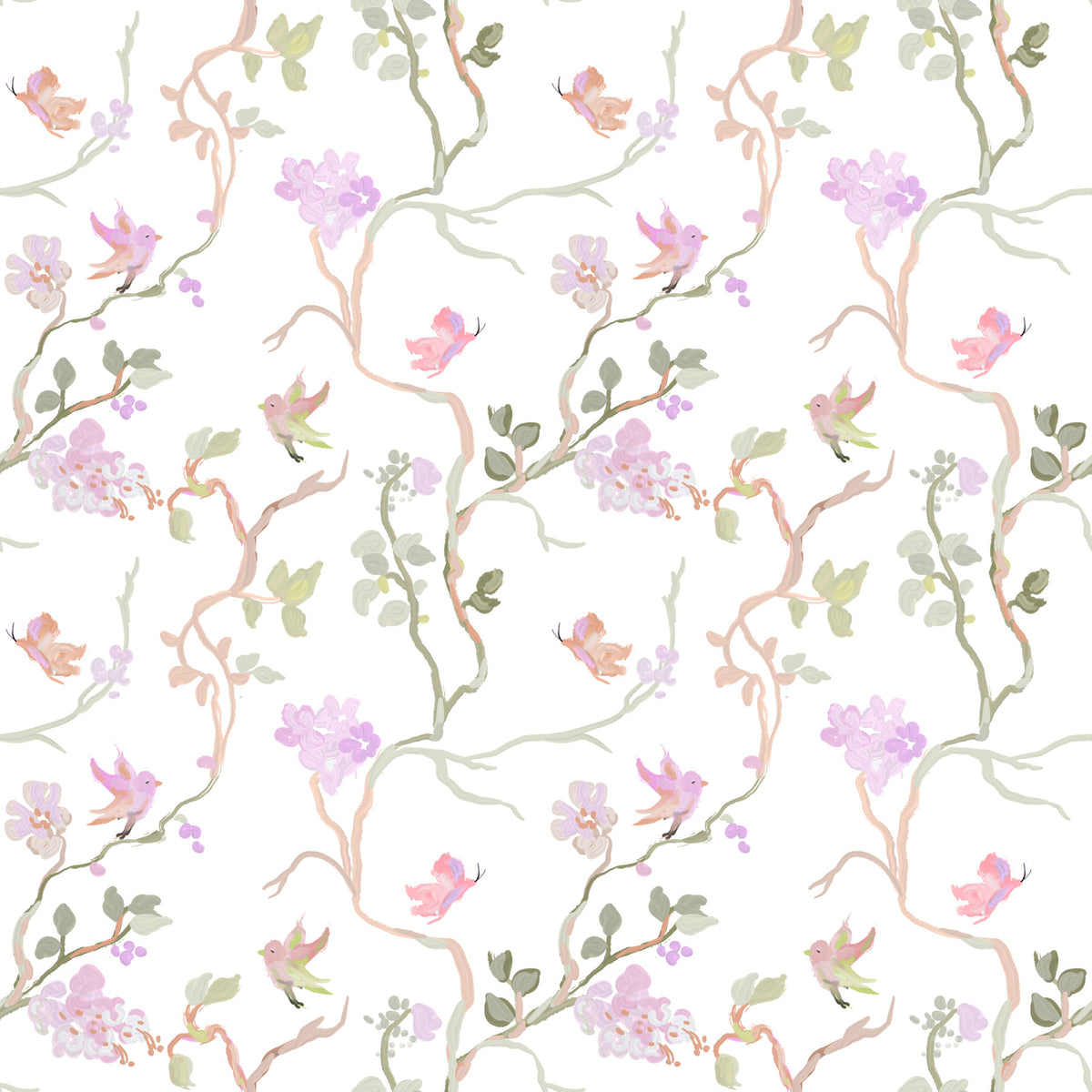 Floral Flight Chinoiserie Dreamy Birds Butterflies Wallpaper⁠