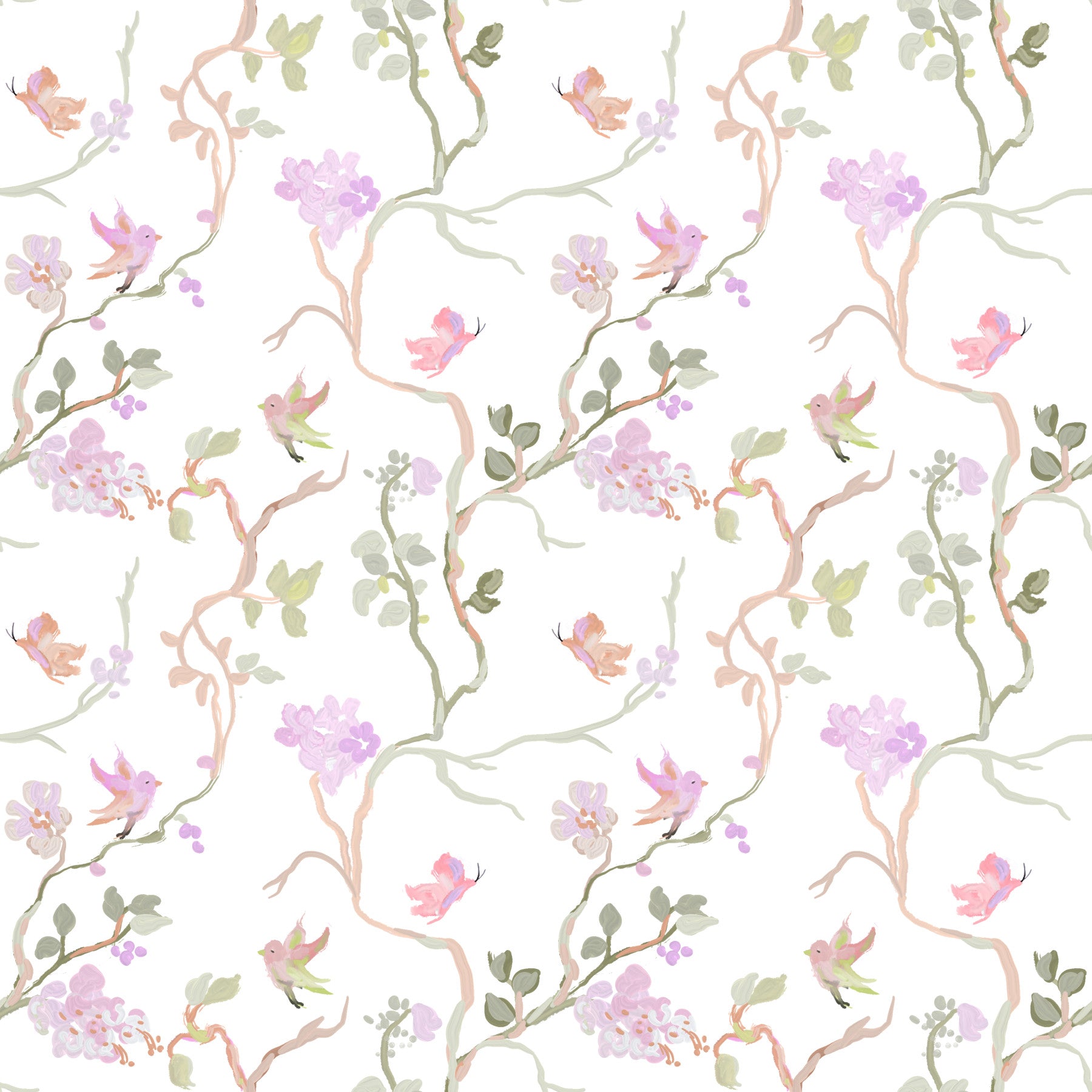 Floral Flight Chinoiserie Dreamy Birds Butterflies Wallpaper⁠ in your room — zoomed