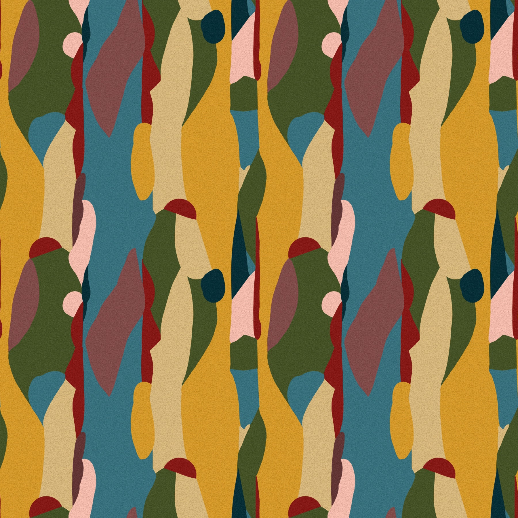 Abstract Harmony Geometry Shapes hallway Wallpaper with teal, mustard, and earthy tones