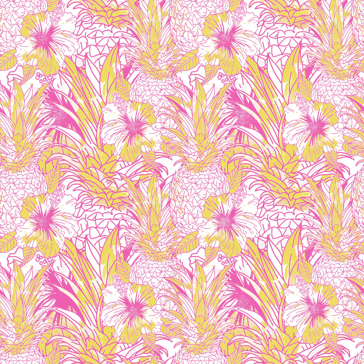 Pineapple Paradise summer pink yellow Hibiscus  Wallpaper⁠ in your room