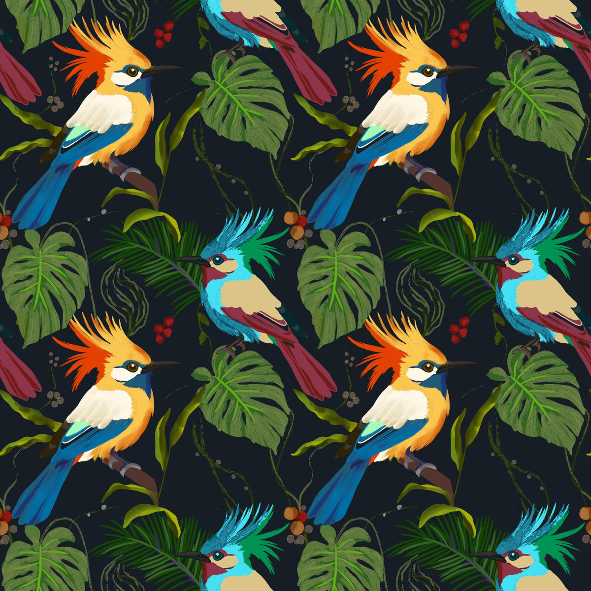 Jungle Birds Exotic Botanical Paradise  Wallpaper⁠ in your room — zoomed