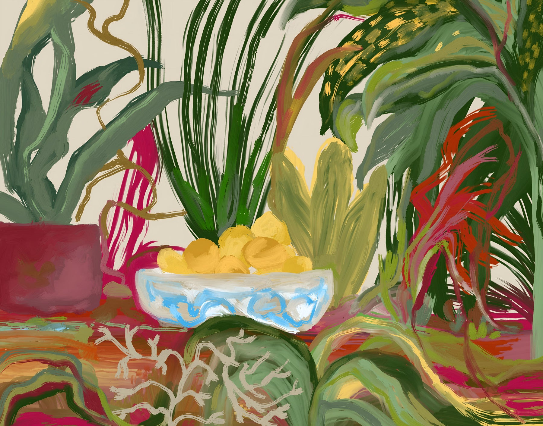 Abstract Eden Botanical still life lemons Wall Mural in your room — zoomed