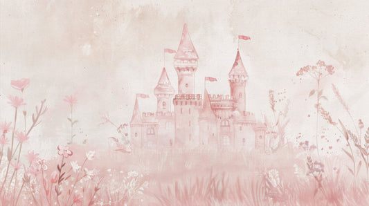 Fairytale Princess Castle – Pink Watercolor Wall Mural