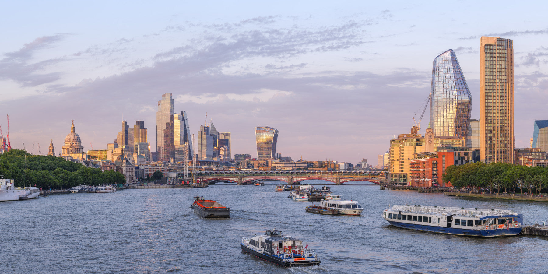 Golden Hour on the Thames Wall Mural in a bright dining room.