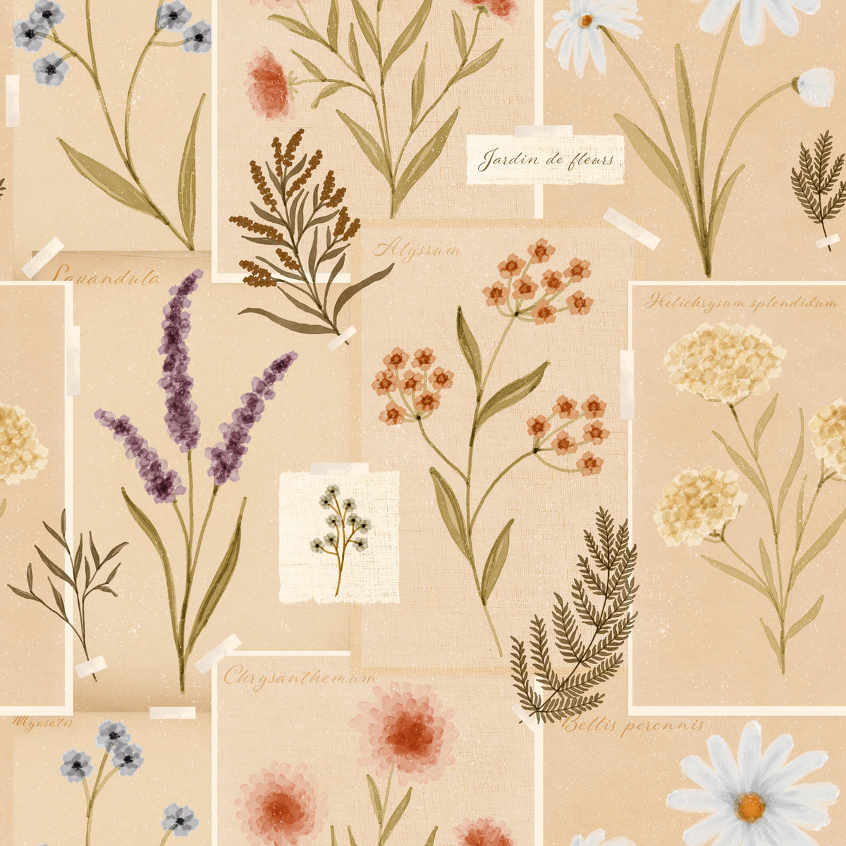 Jardin des Fleurs Collage Vintage Wallpaper⁠ in your room