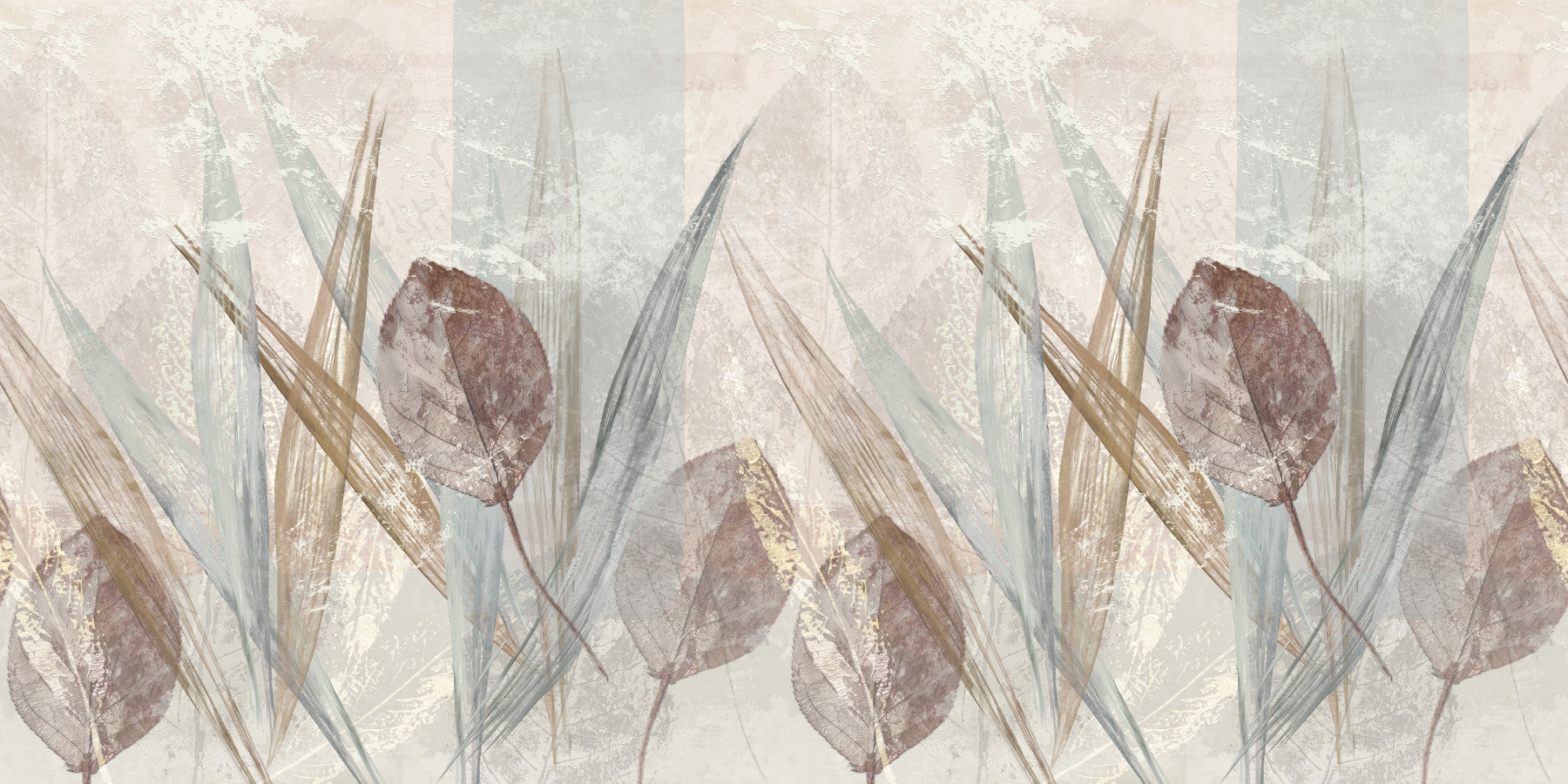 Ethereal Leaves Cream Wall Mural for living room with soft botanical shapes.