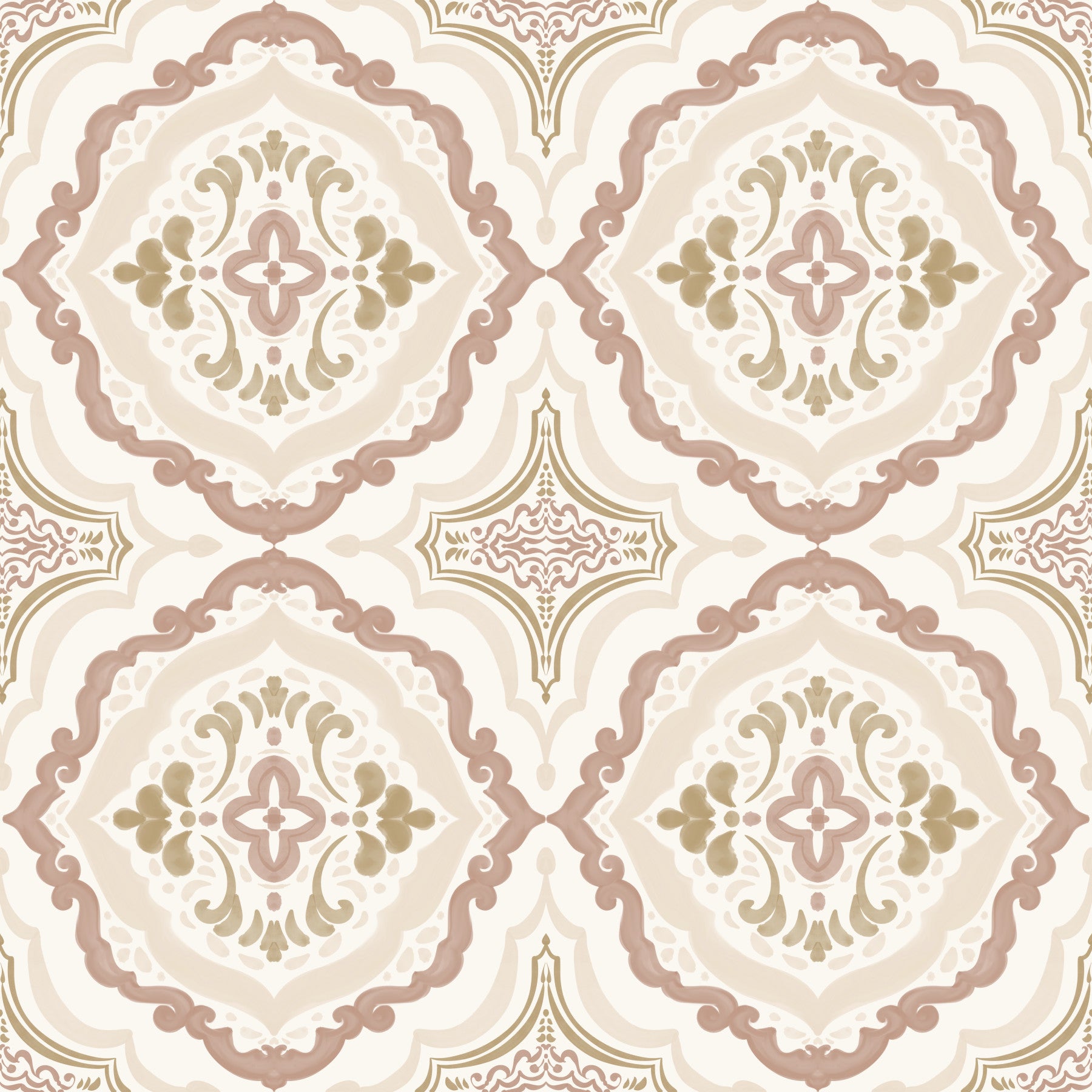 Earthy soft sienna Mediterranean tile wallpaper for a dining area.
