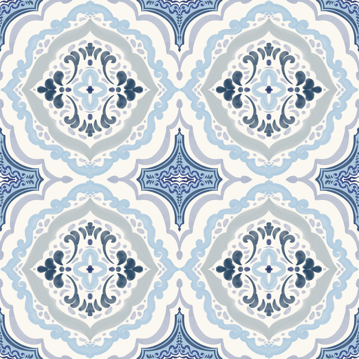 Mediterranean indigo fleur tile Wallpaper⁠ in your room