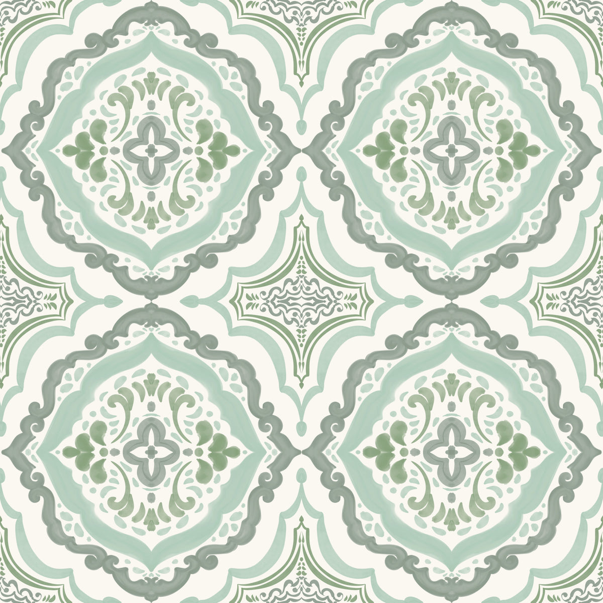 Sage Bloom Tile Wallpaper⁠ in your room — zoomed