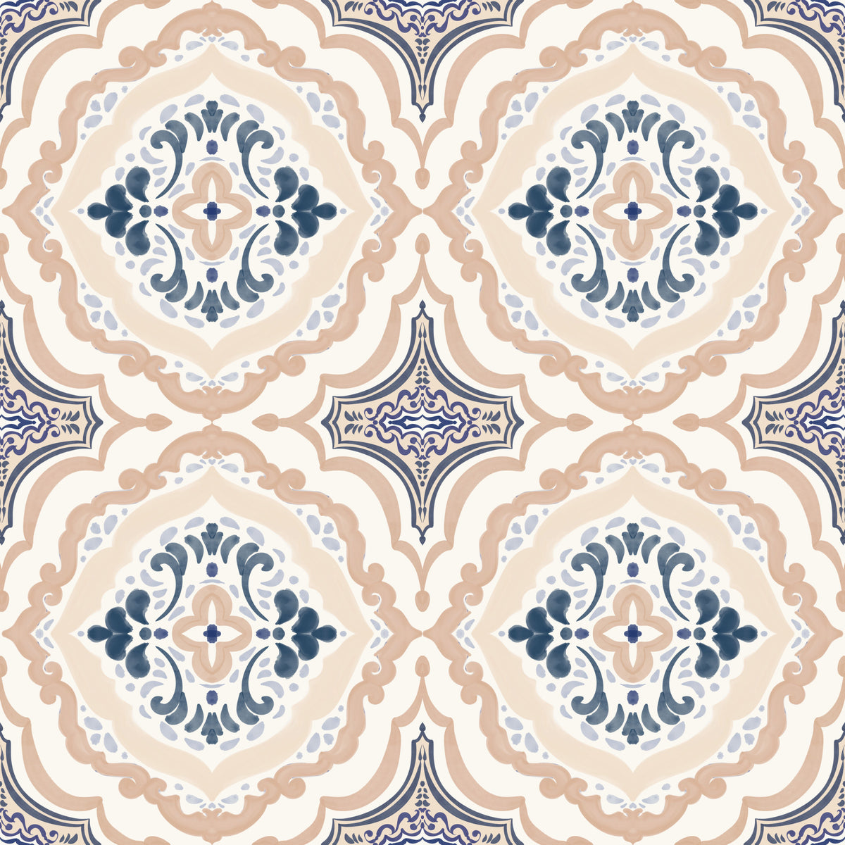 Floral Tile Harmony Wallpaper⁠ in your room — zoomed