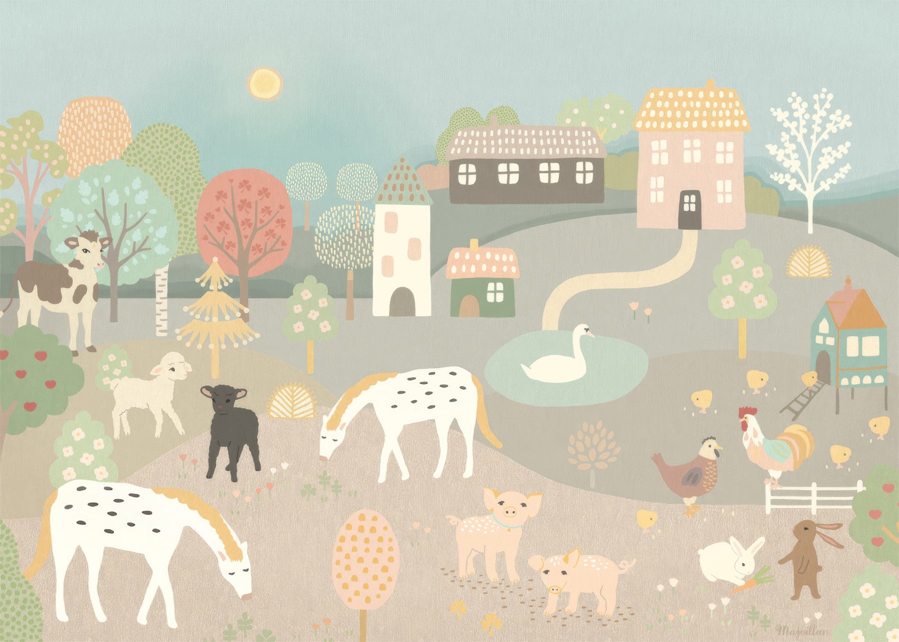 Pastel Farm Story Wall Mural