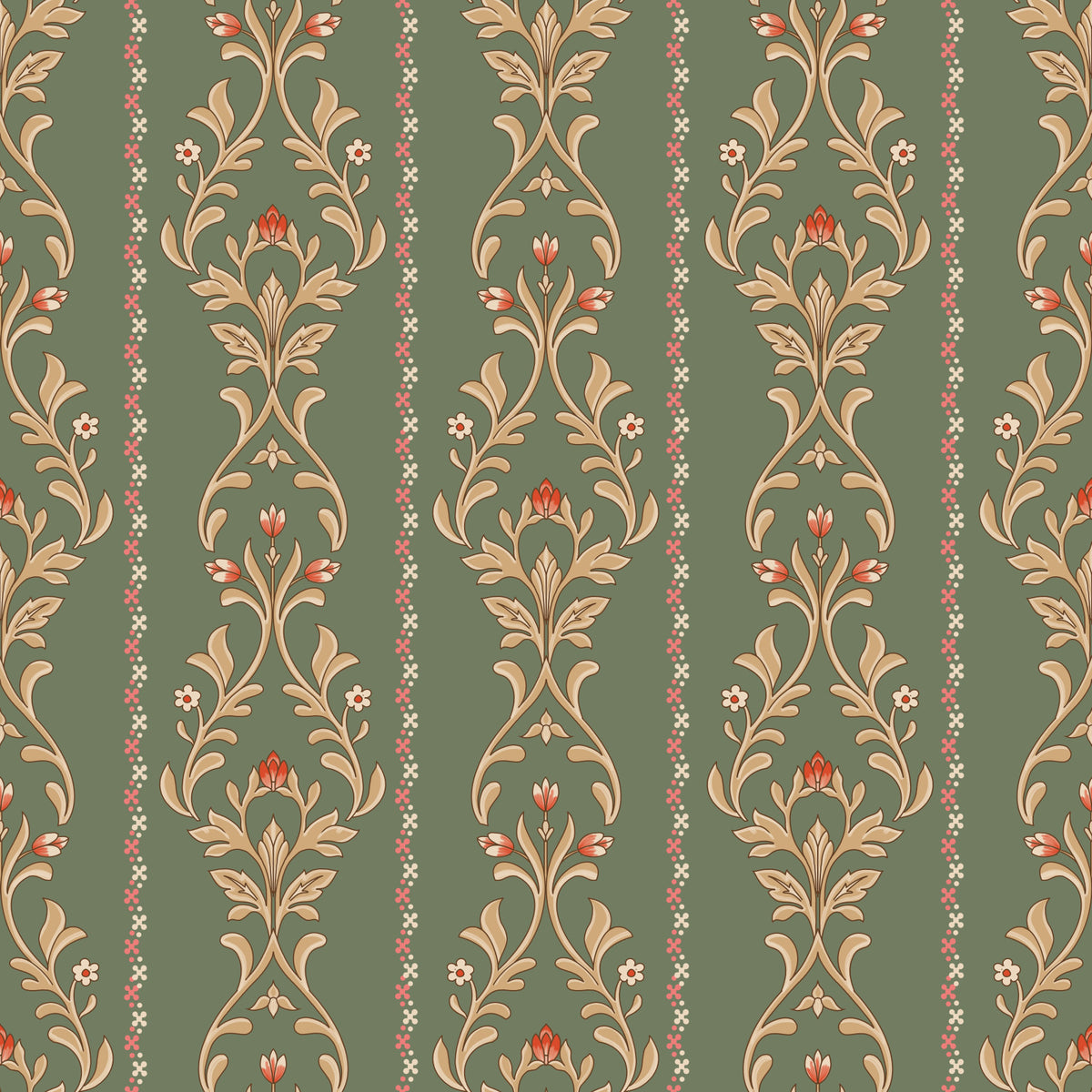 Vintage Bloom heritage stripe Wallpaper⁠ in your room