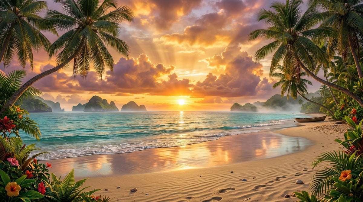 Tropical Beach Dawn Wall Mural in your room