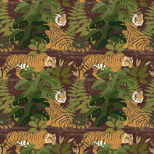 Wild Jungle Roam Tigers Tropical Monstera Wallpaper⁠
