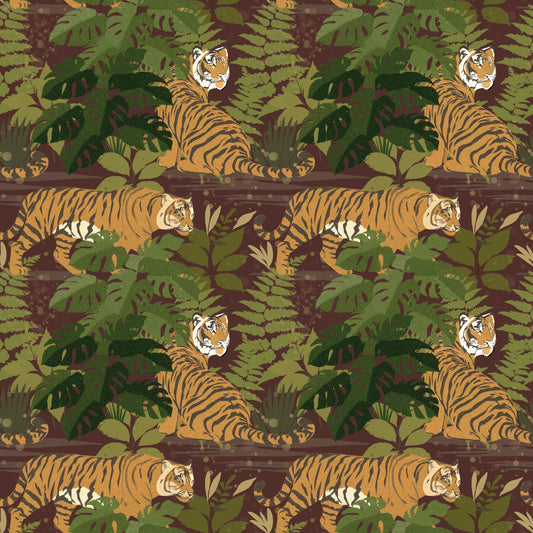 Wild Jungle Roam Tigers Tropical Monstera Wallpaper⁠