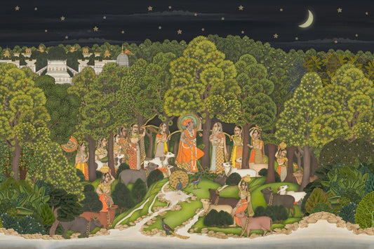Krishna's Enchanted Forest Night Wall Mural