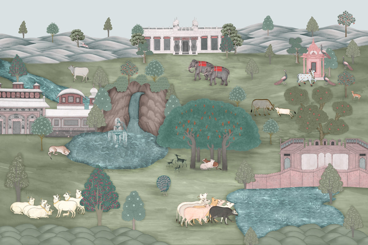 Mughal Garden & Wildlife Vista Wall Mural in your room