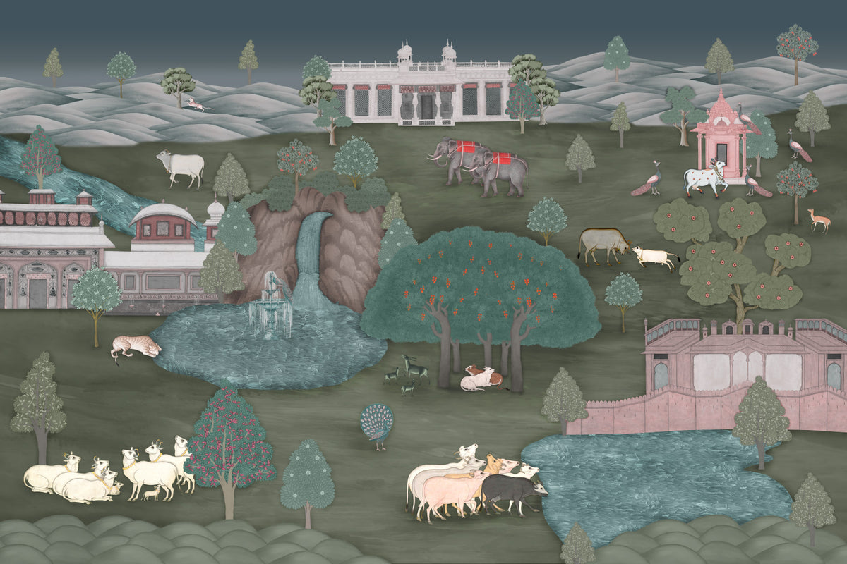 Royal Wilderness Tapestry Wall Mural in your room — zoomed