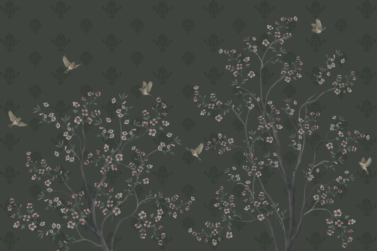 Elegant Avian Bloom Wall Mural in your room — zoomed