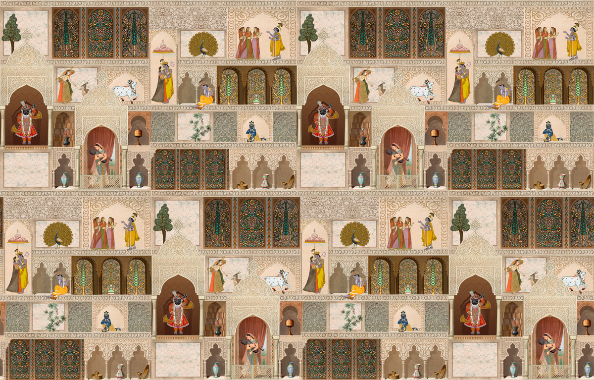 Indian Palace Narrative Wall Mural in your room — zoomed