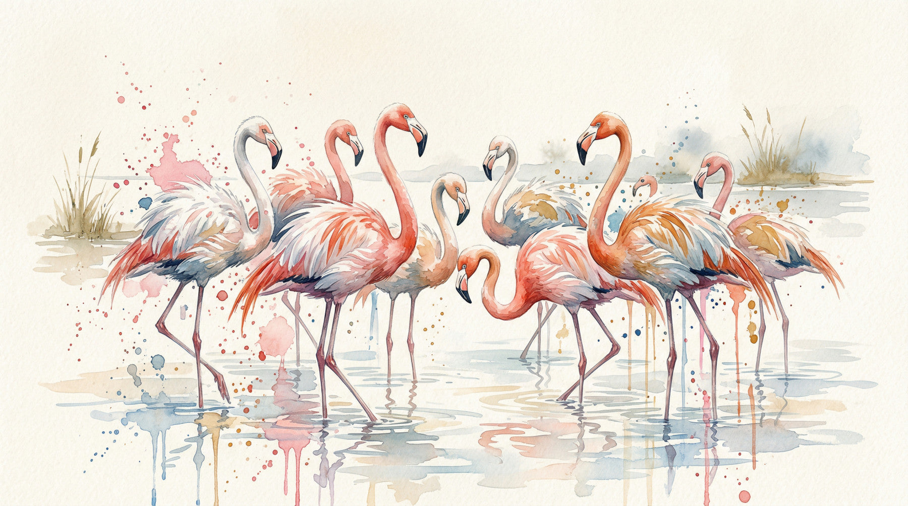 Pink Flamingo Lagoon Dream Wall Mural  for a bedroom with tropical leaves.
