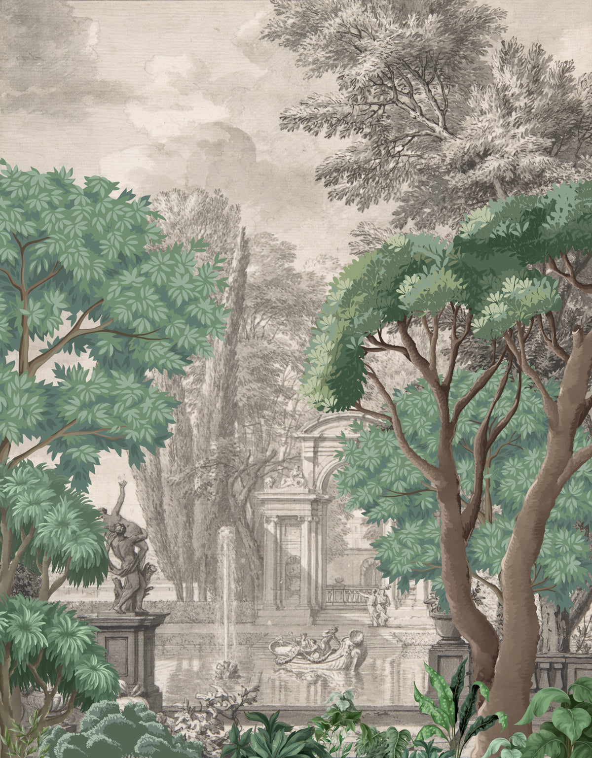 Classical Green Garden Oasis Wall Mural in your room