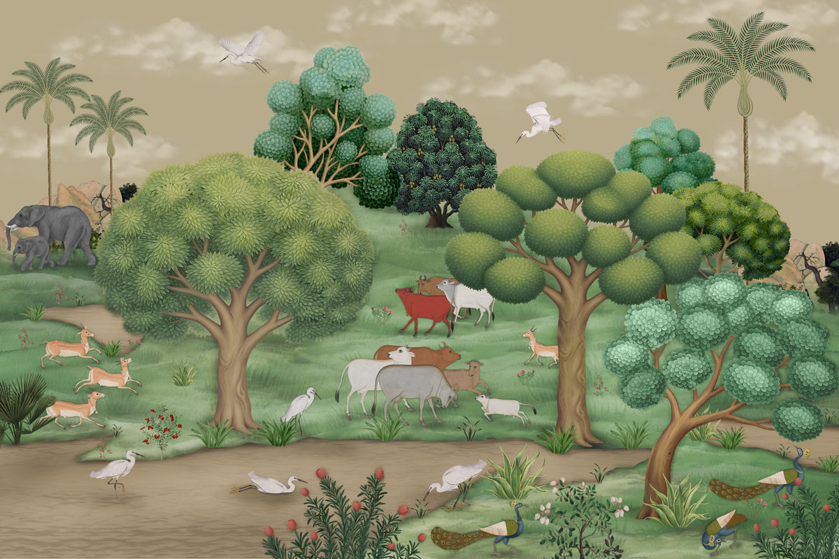 Mughal Forest Serenity Wall Mural in your room — zoomed
