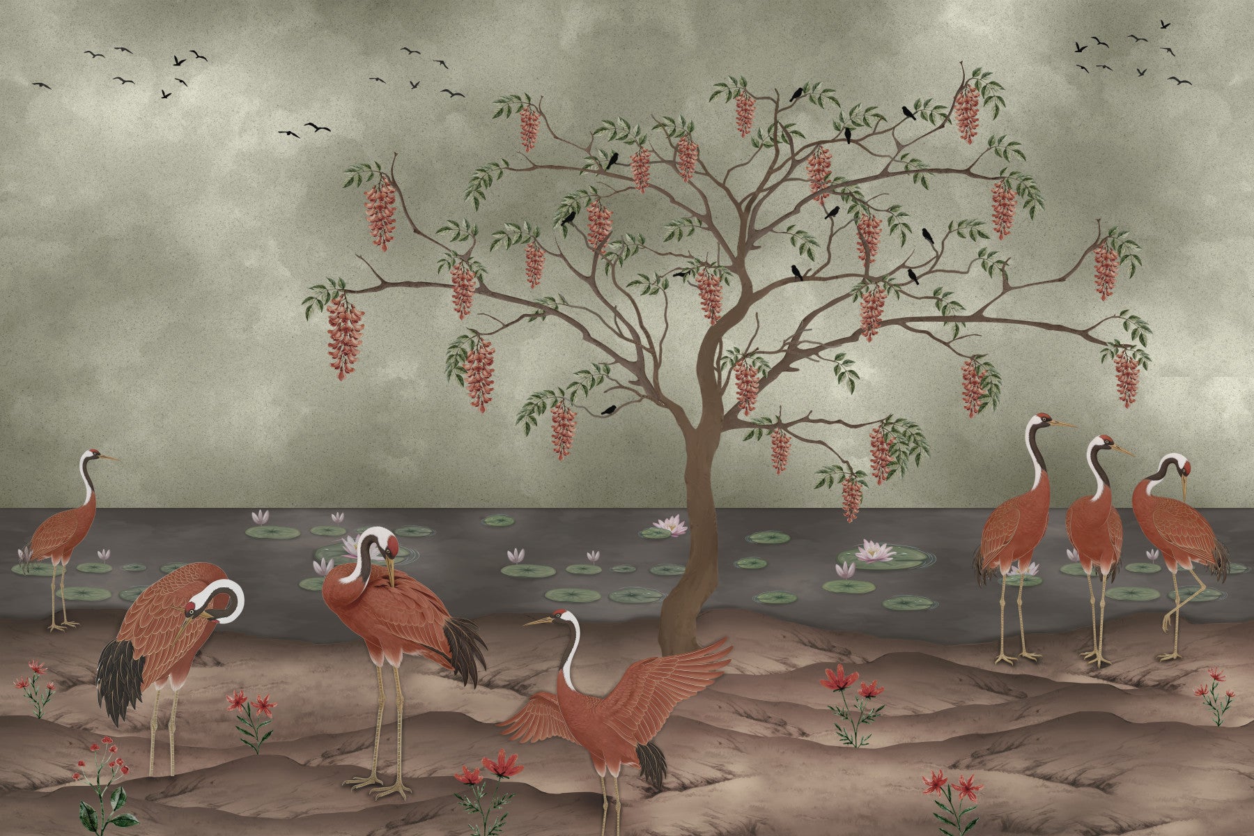 Graceful Cranescapes Wall Mural
