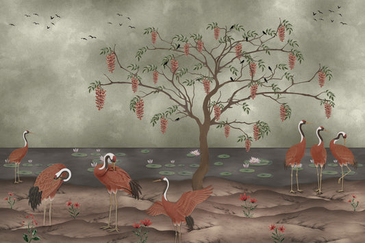 Graceful Cranescapes Wall Mural