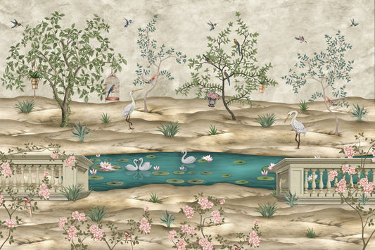 Chinoiserie Garden & Swan Pond Wall Mural