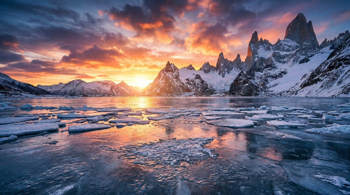 Dramatic Ice & Fire Peaks Wall Mural in your room