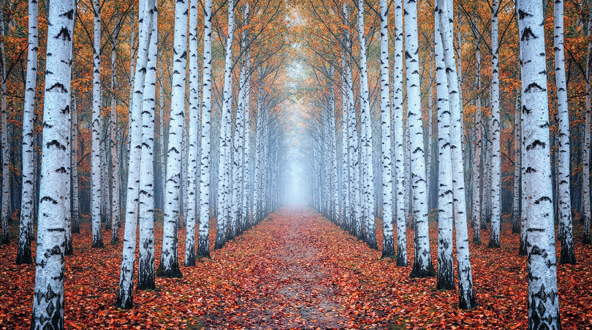Ethereal Autumn Birches Wall Mural in your room — zoomed