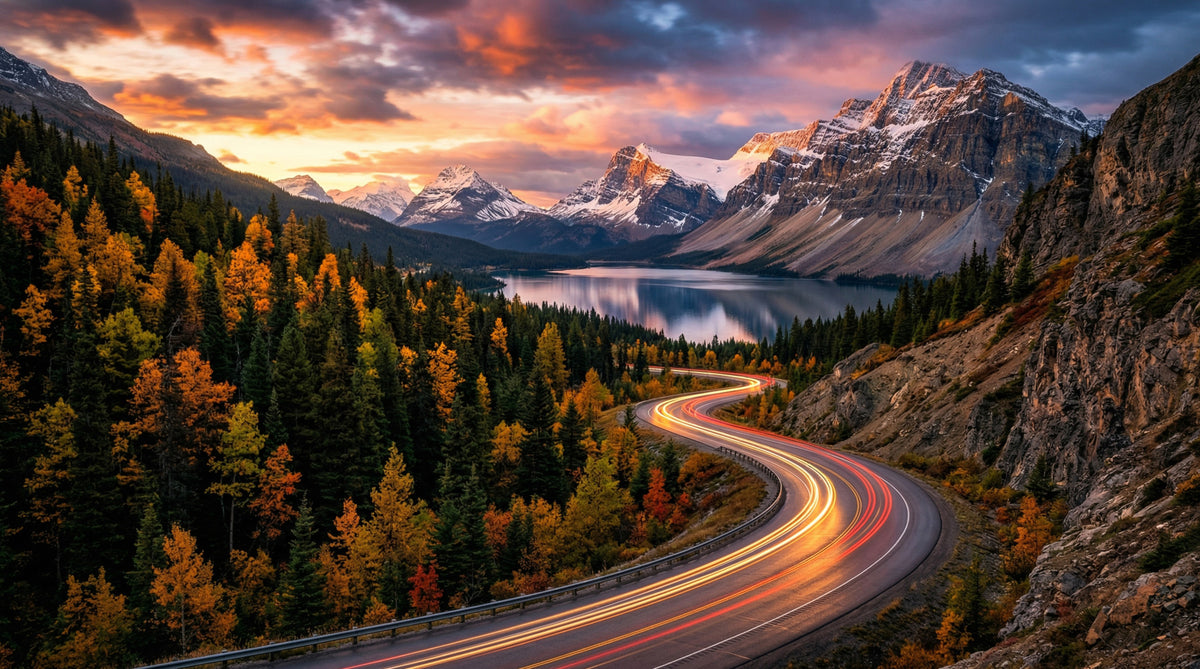 Alpine Sunset Drive Wall Mural in your room
