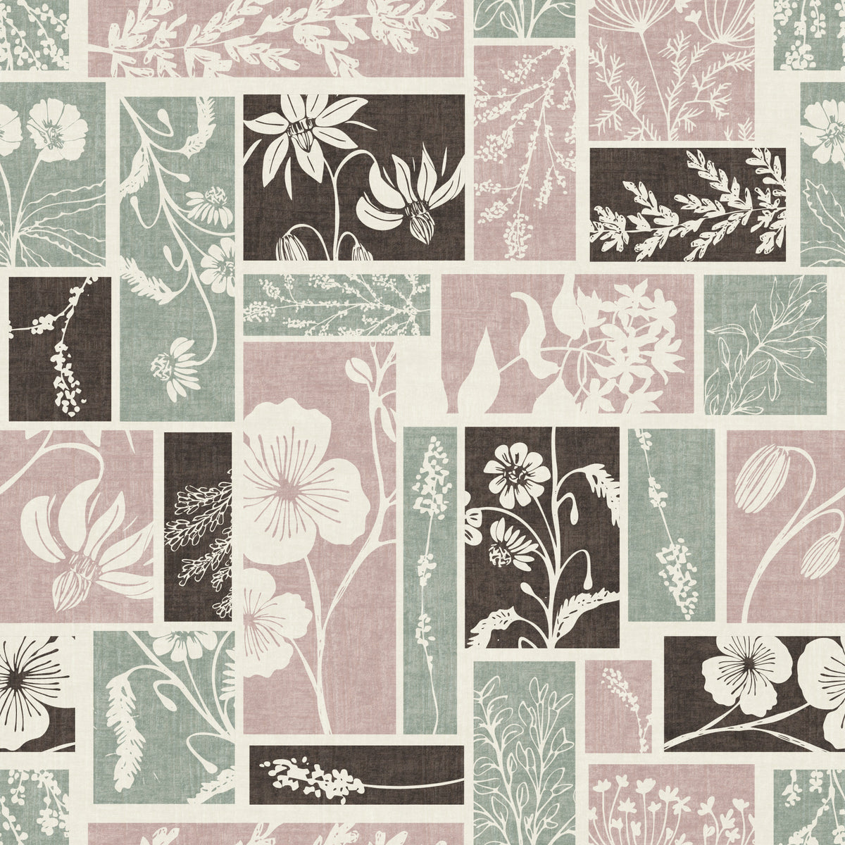 Heirloom Floral Patchwork Muted  Wallpaper⁠ in your room — zoomed