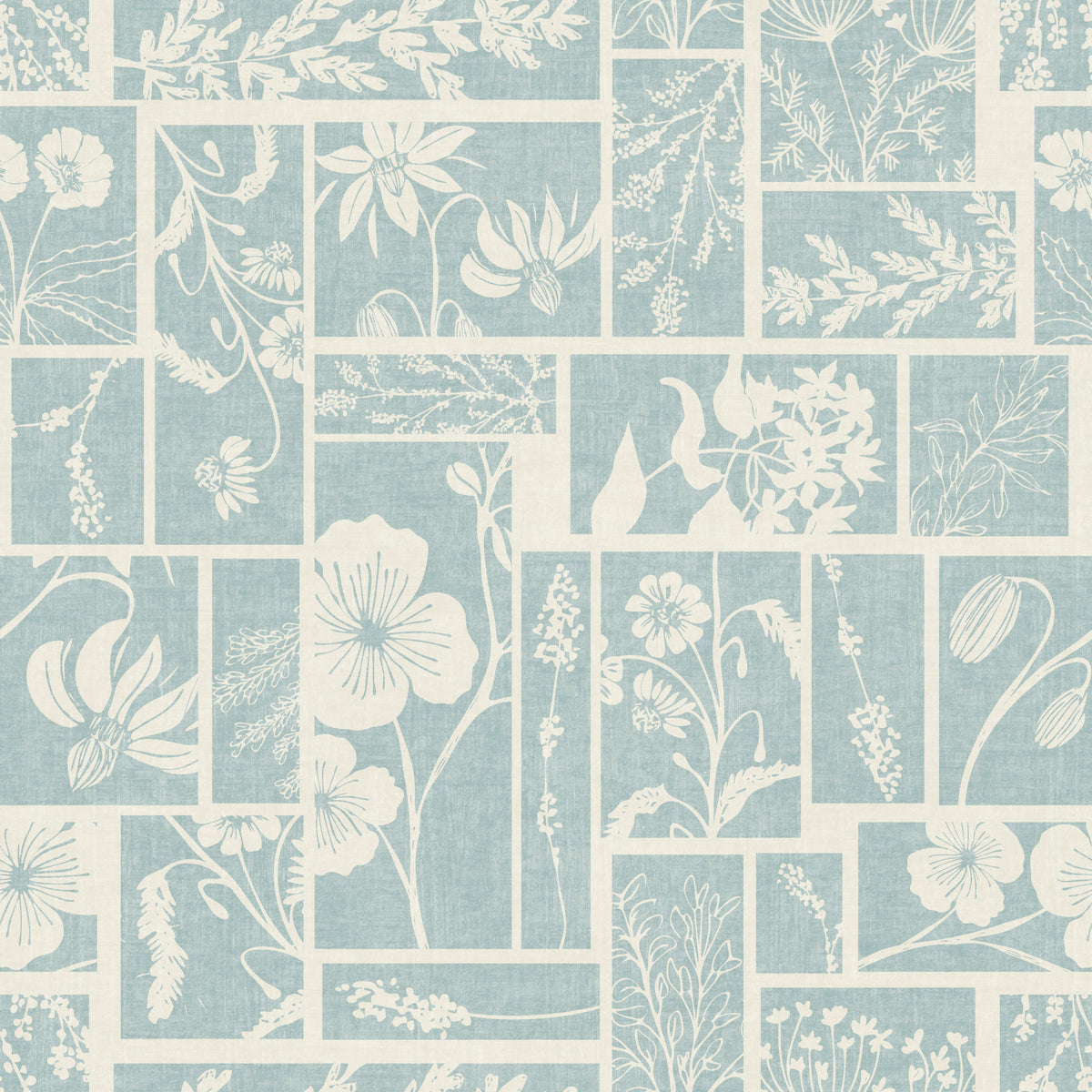 Serene Botanical Patchwork Wallpaper⁠ in your room — zoomed